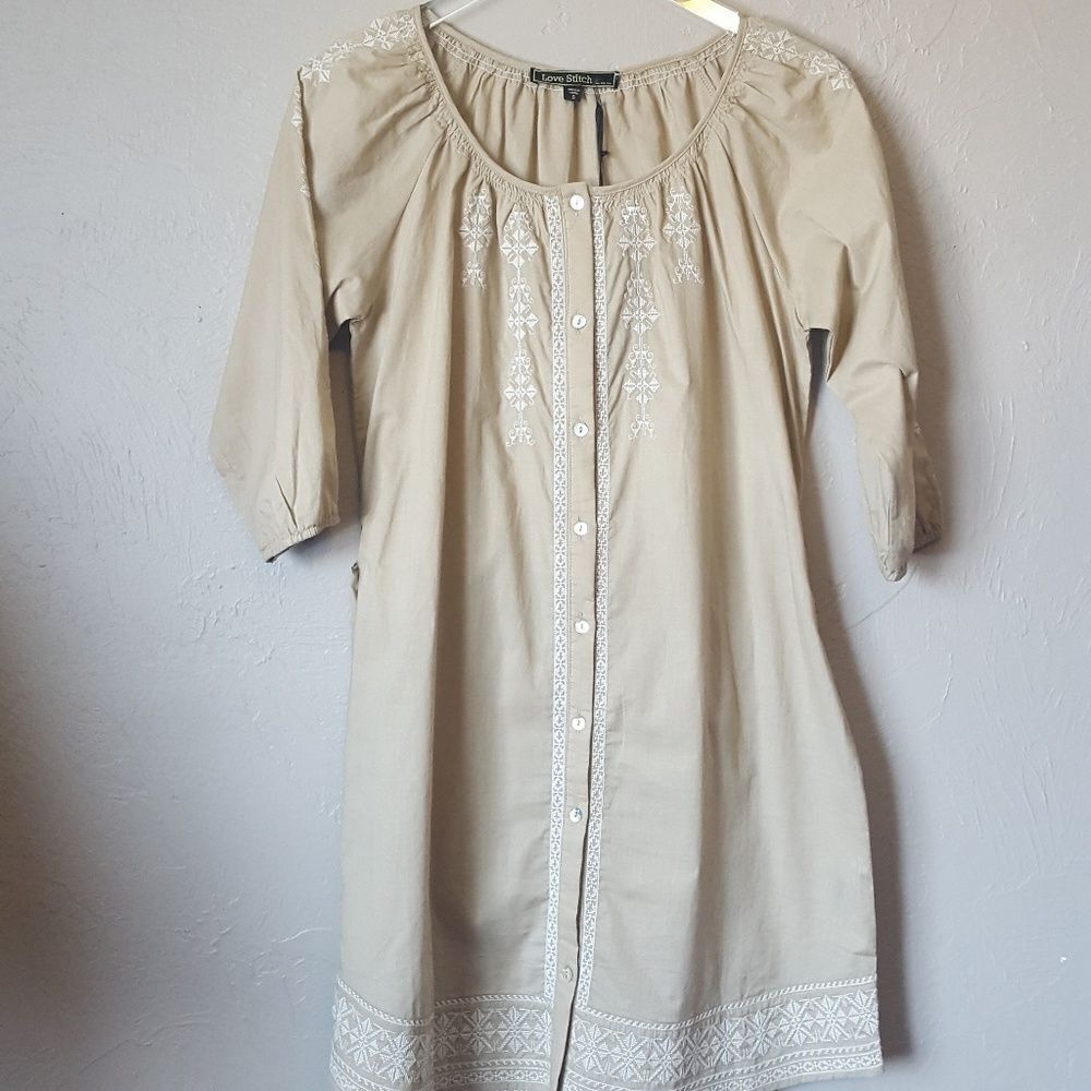 Love Stitch embroidered shirt dress